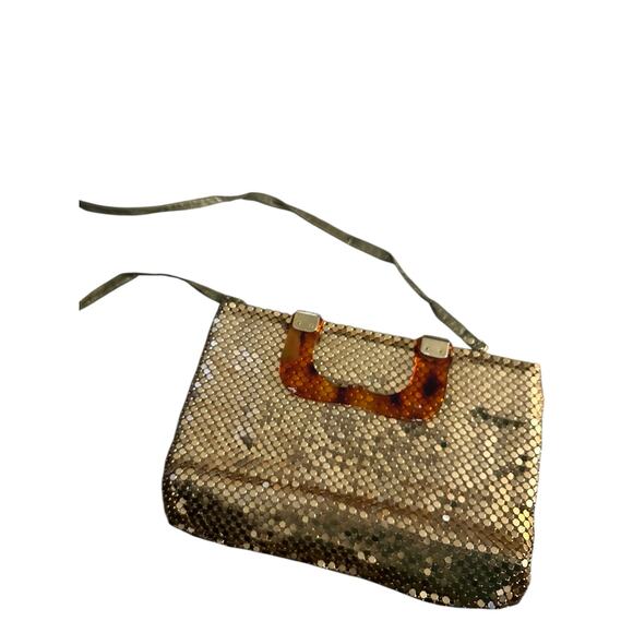 Vintage Women's‎ Gold mesh Sequins Detachable Strap Dual Top Crossbody Handbag - Picture 6 of 7
